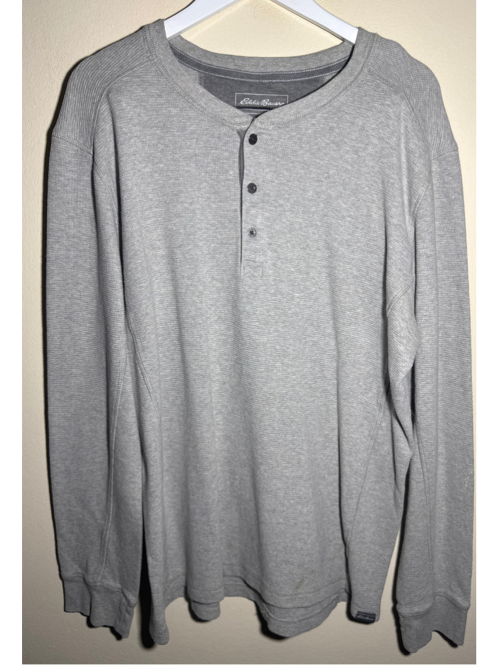 Eddie Bauer Long Sleeve Henley Shirt Grey Size LT